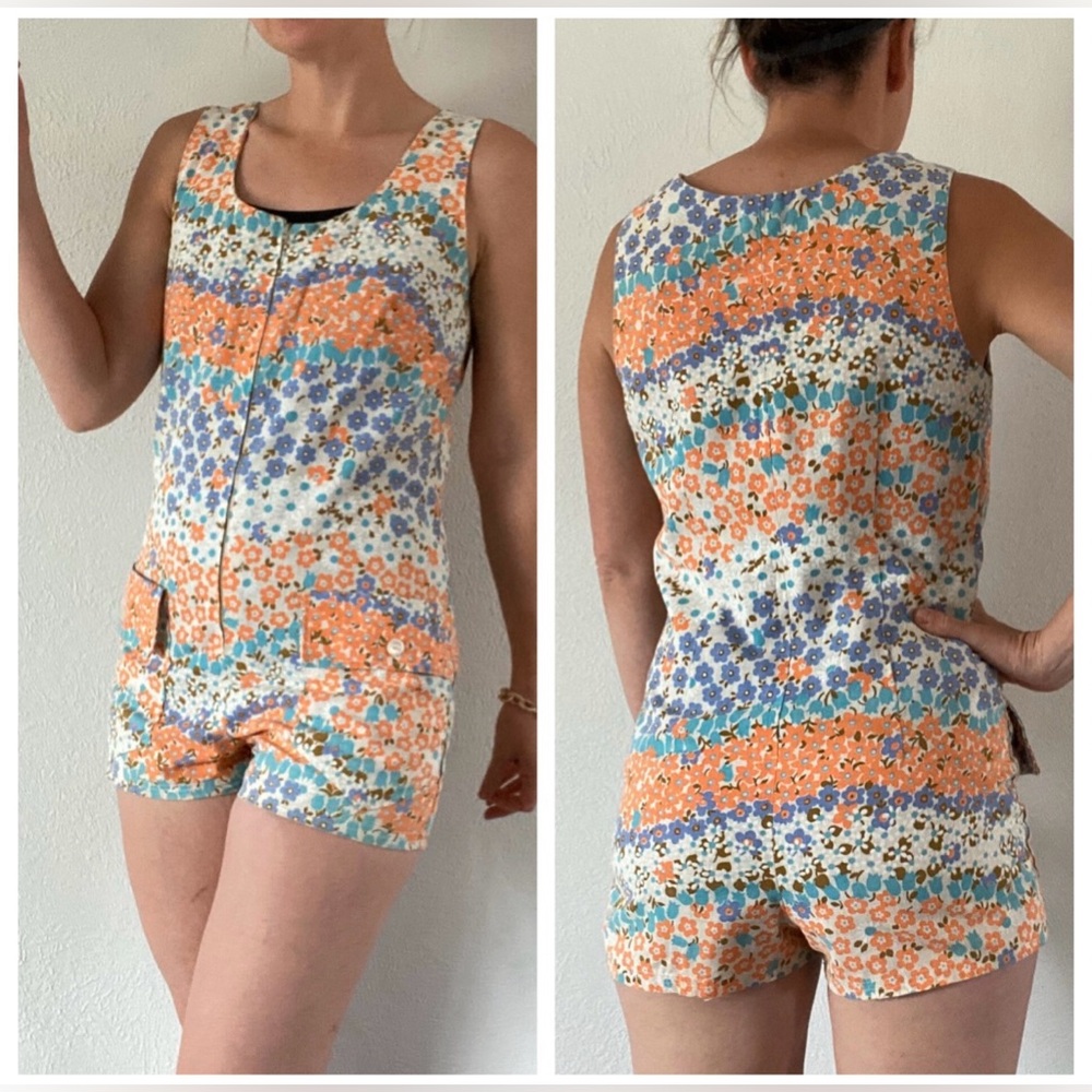 1960s vintage romper playsuit women’s outfit small 60s flower ditzy retro floral